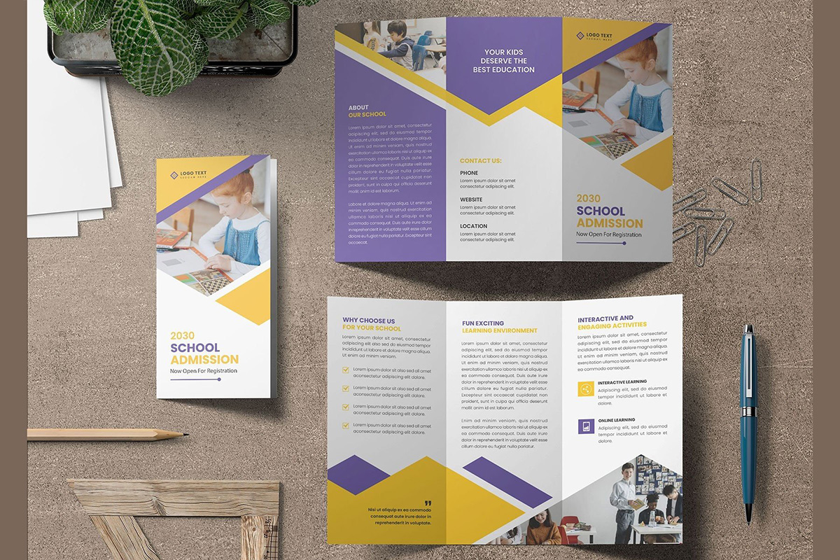 Kids school admission trifold brochure template