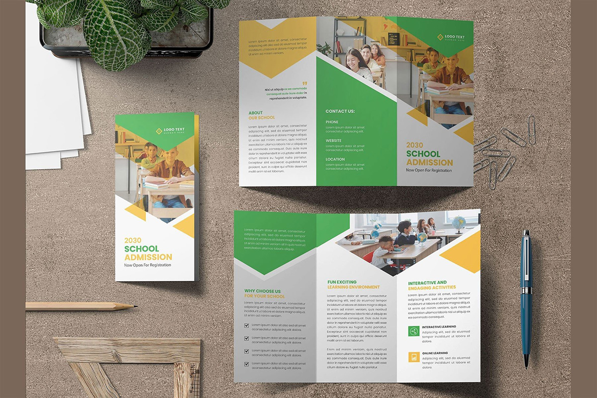 Modern and creative Kids school admission trifold brochure template