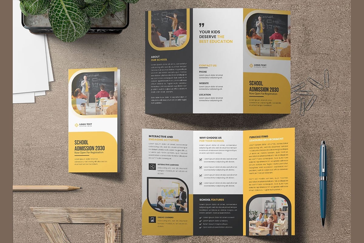 Kids School Admission trifold Brochure template design. Back to school education admission brochure