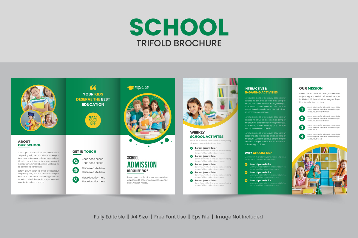 Kids School Admission and Education Trifold Brochure Template. Back To School Brochure Design