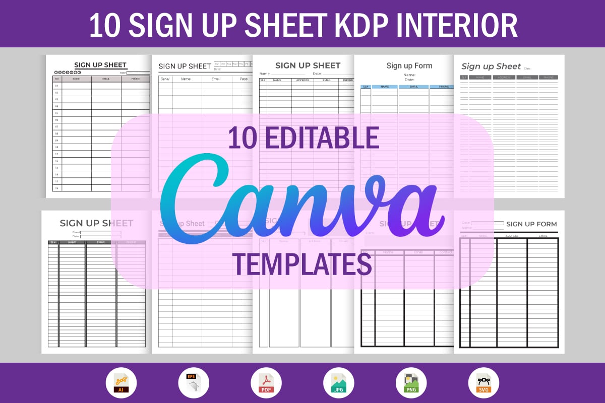 10 Editable Canva Templates Sign Up Sheet for KDP