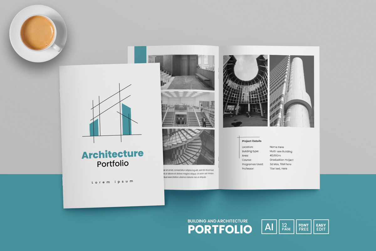 Building and Architecture Portfolio Template. Interior portfolio design