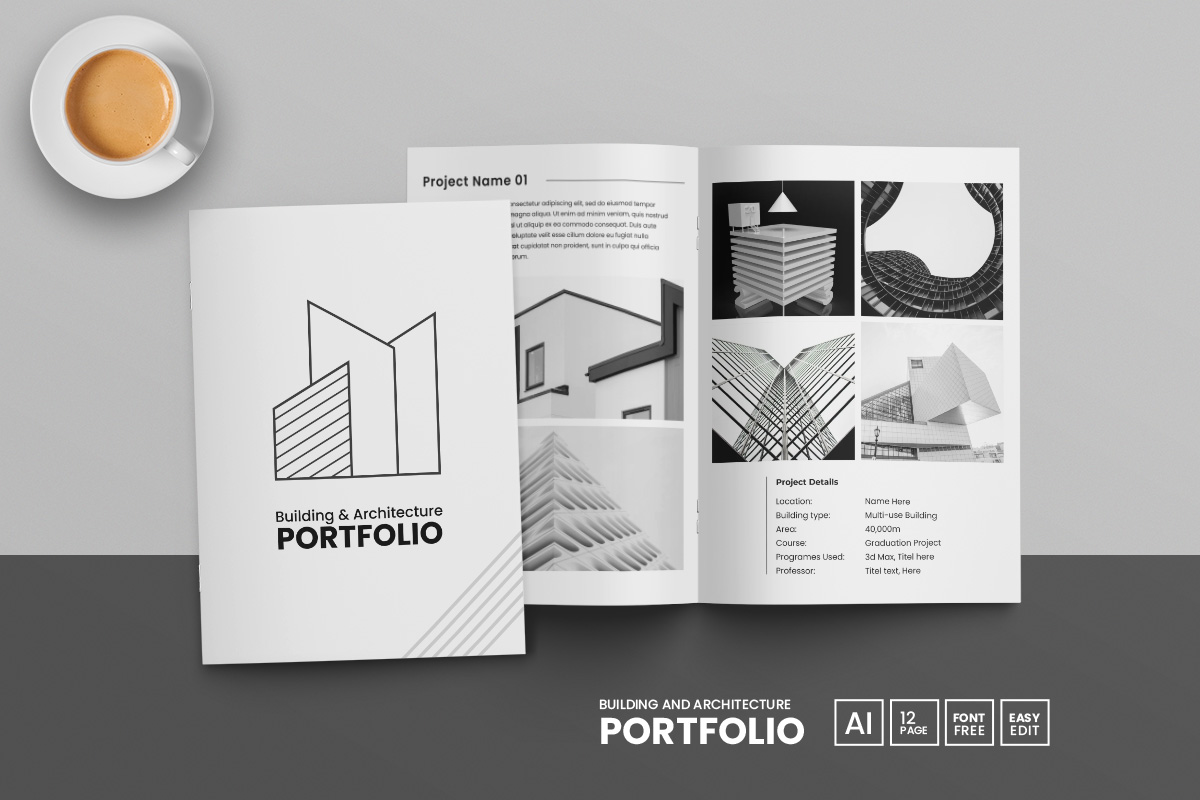 Minimal Building Architecture Portfolio Template Design and Interior Portfolio Layout