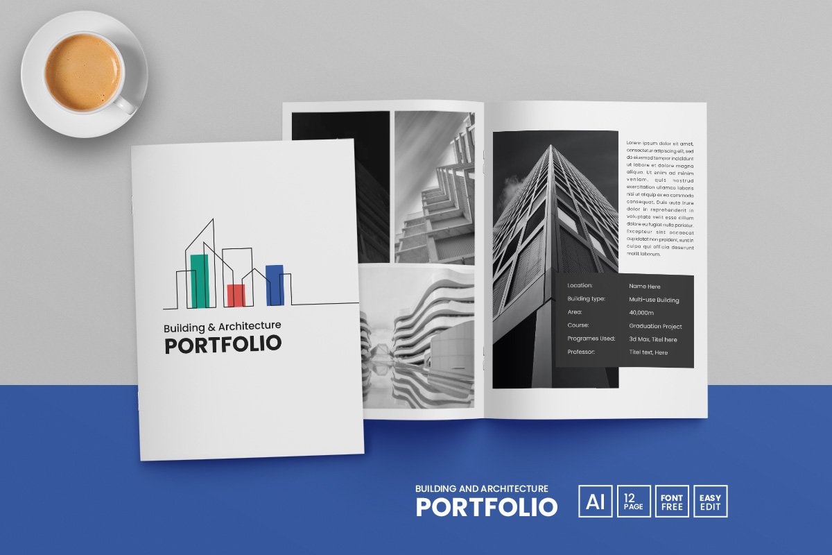 Minimal Building and Architecture Portfolio Template and Interior Design Portfolio Layout