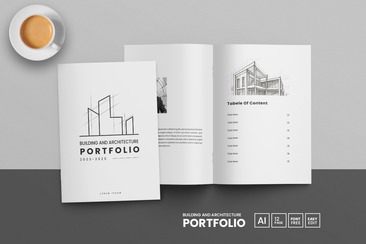 Architecture portfolio template design and Interior Portfolio Layout, brand guidelines