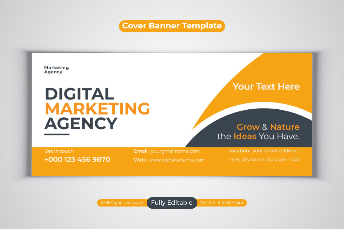 Digital Marketing Agency Facebook Cover  Business Banner Design Vector Template