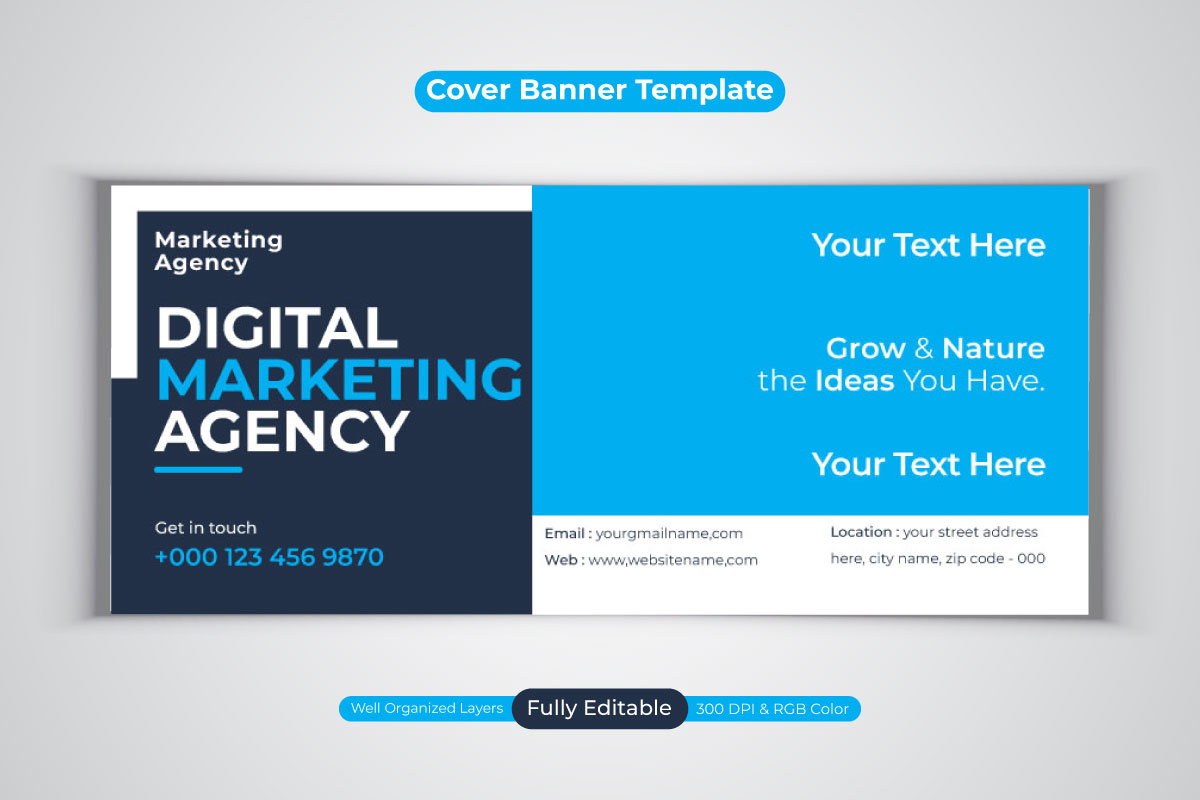 Professional Digital Marketing Agency Vector Template Design For Facebook Cover Banner