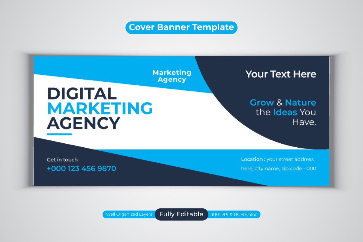 Professional Digital Marketing Agency For Facebook Cover Vector Banner Design Template