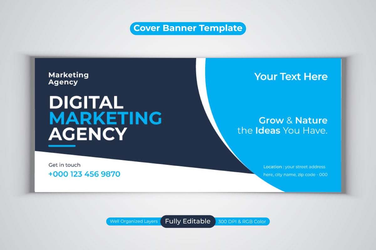 Professional Digital Marketing Agency For Facebook Cover Banner Vector Template