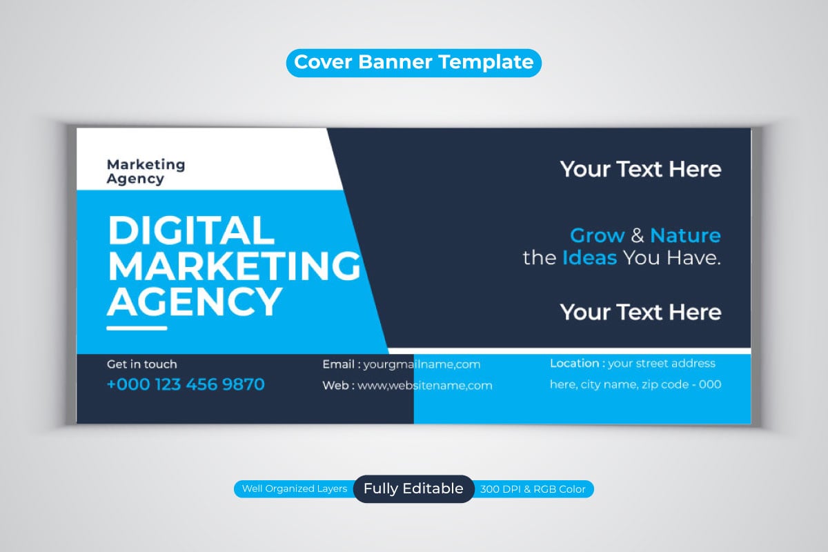 Professional Digital Marketing Agency For Facebook Cover Vector Banner Template