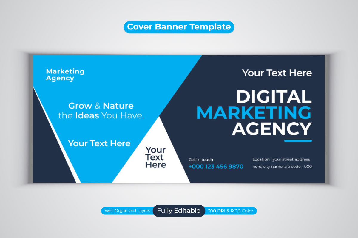 Professional Digital Marketing Agency Facebook Cover Vector Banner Template Design