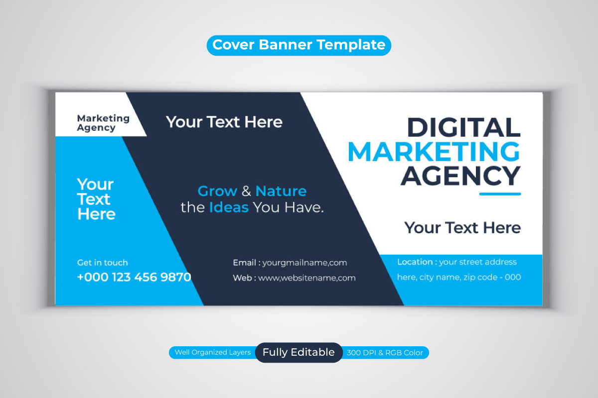 Professional Digital Marketing Agency Facebook Cover Vector Banner Design Template