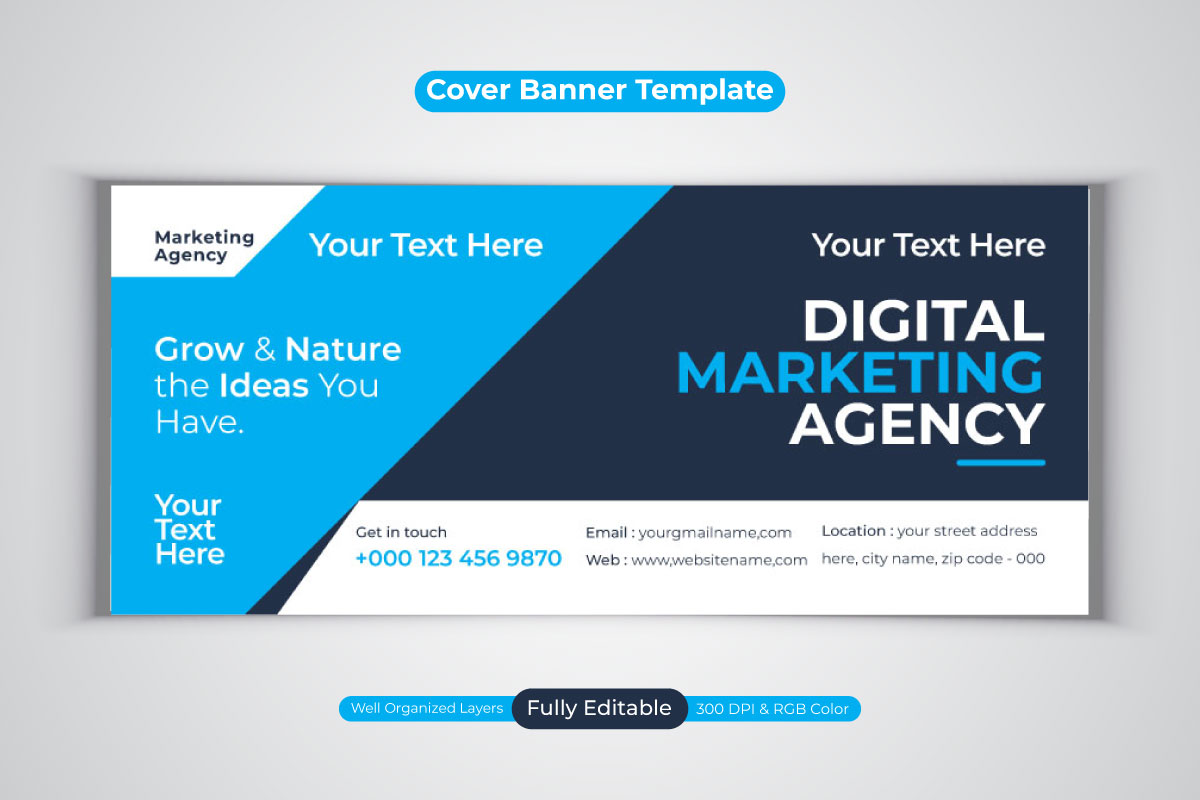 Professional Digital Marketing Agency Facebook Cover Vector Banner Template