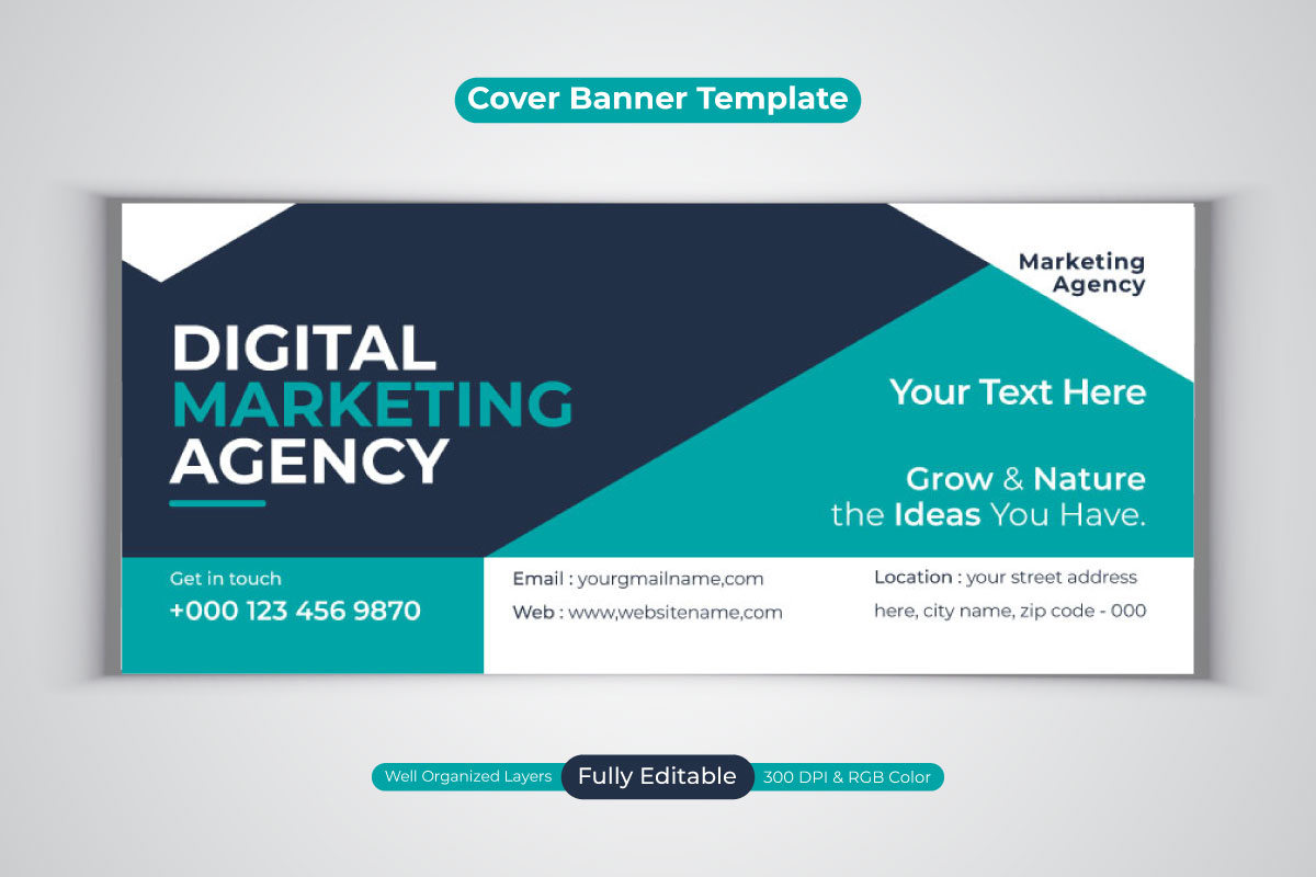 Professional Corporate Digital Marketing Agency Facebook Cover Vector Banner Template Design