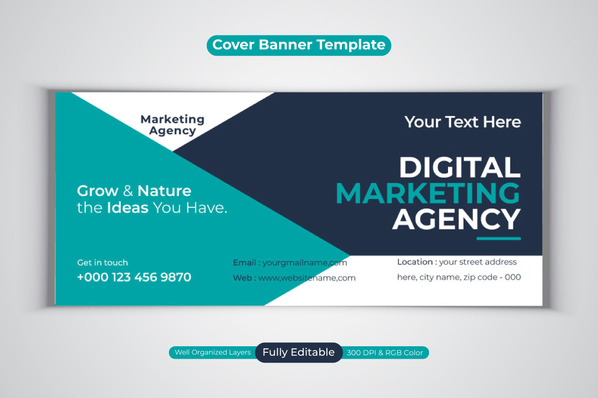 Professional Corporate Digital Marketing Agency Facebook Cover Vector Banner Design Template