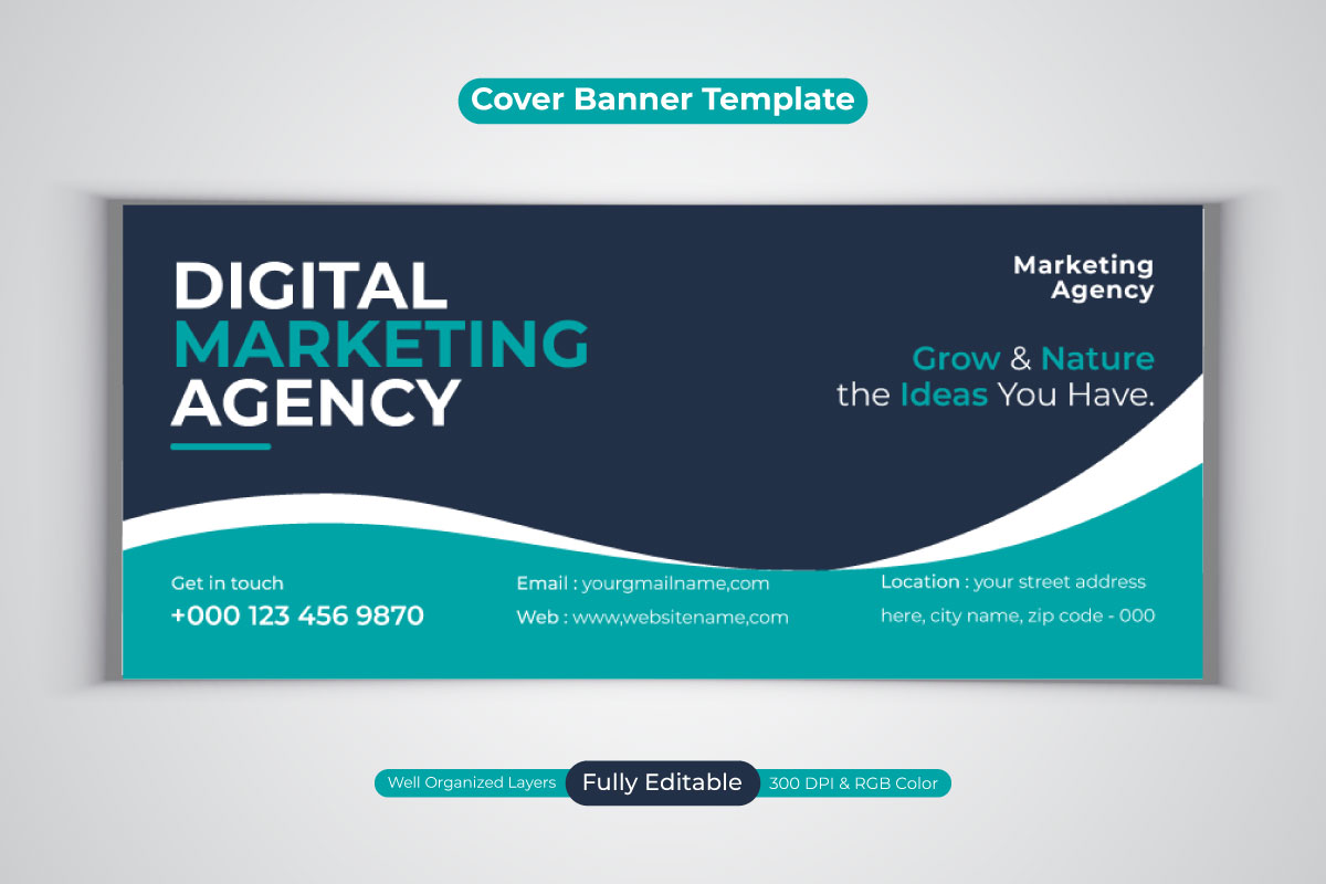 New Digital Marketing Agency Social Media Banner For Facebook Cover Design Template