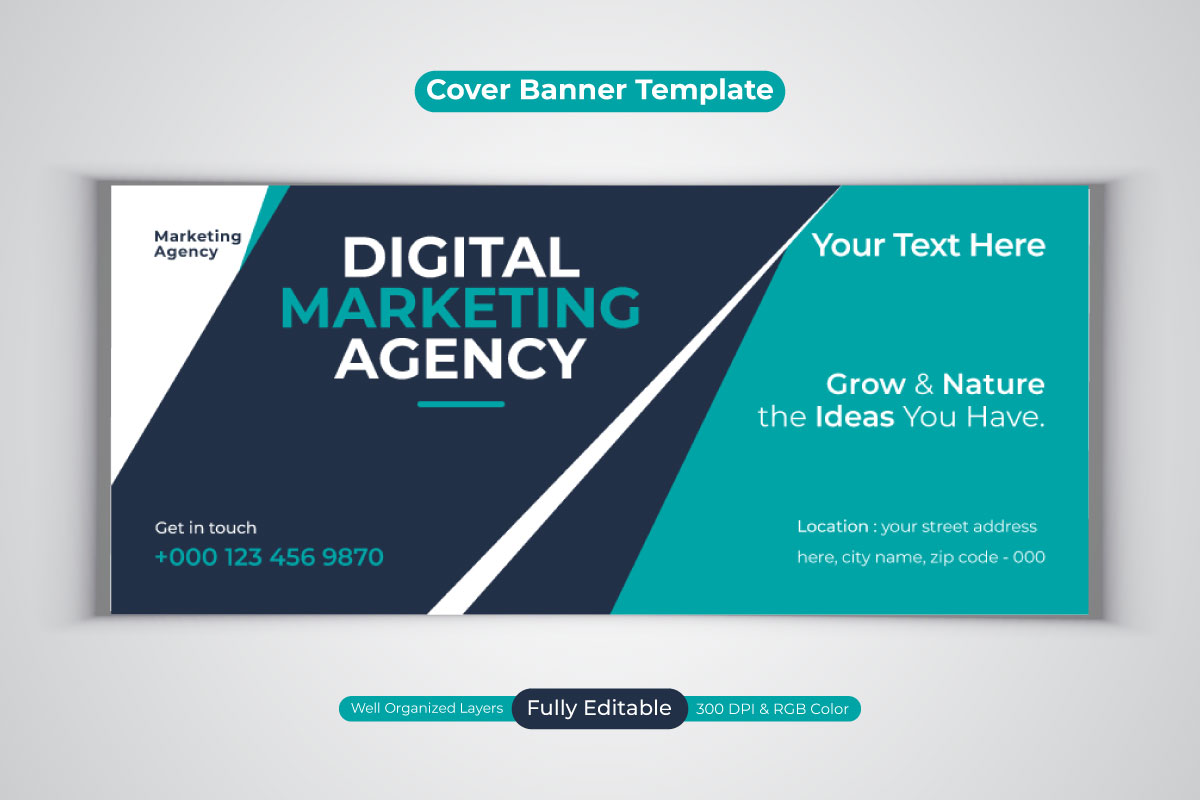New Digital Marketing Agency Social Media Vector Banner Template For Facebook Cover