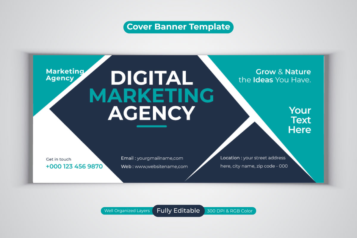 Professional Digital Marketing Agency Social Media Banner Template For Facebook Cover Design