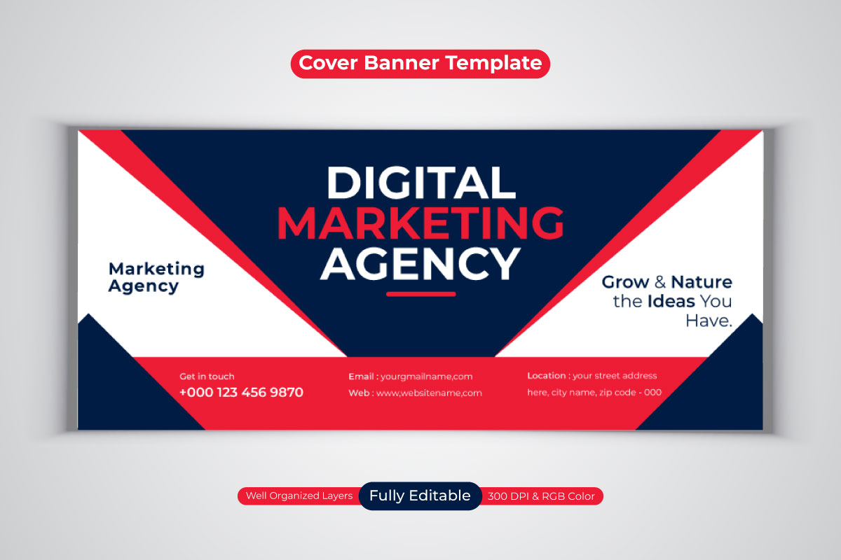 Professional New Digital Marketing Agency Social Media Banner Design Template For Facebook Cover