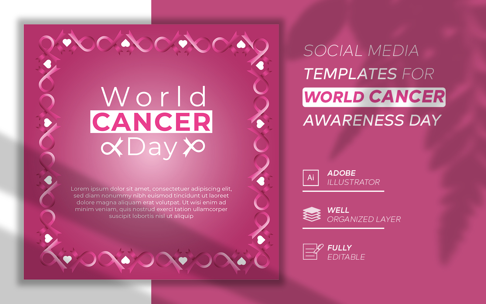 World Cancer Day Pink Social Media Post Template