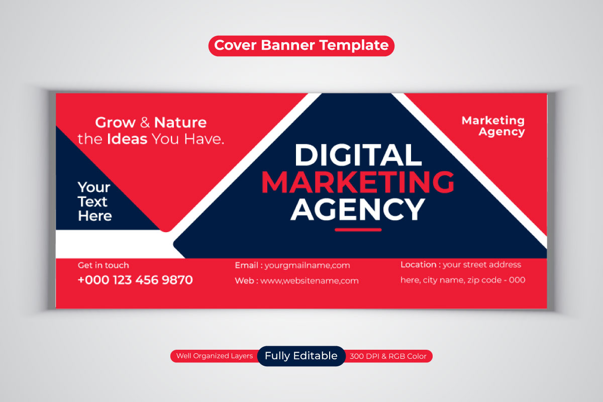New Professional Digital Marketing Agency Business Banner For Facebook Cover Design Template