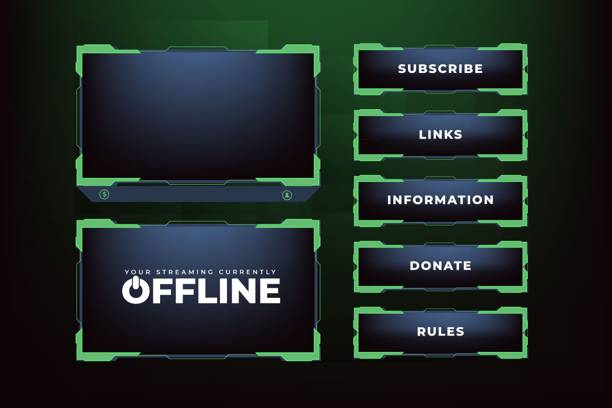Green streaming overlay template vector