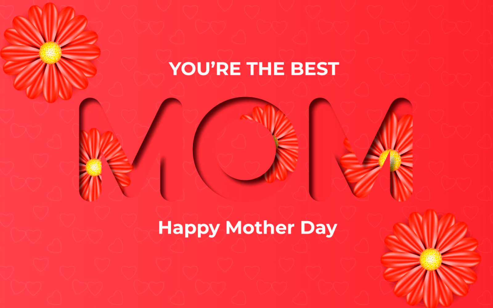 Mothers day  greeting card  design red background  with flower