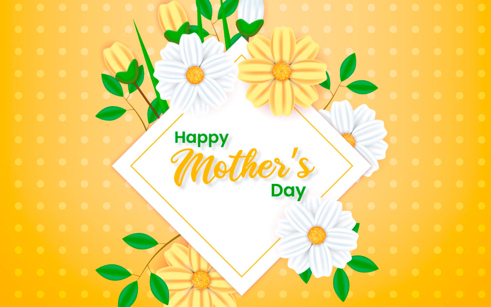 Mothers day  greeting card  design yellow background   with floral idea