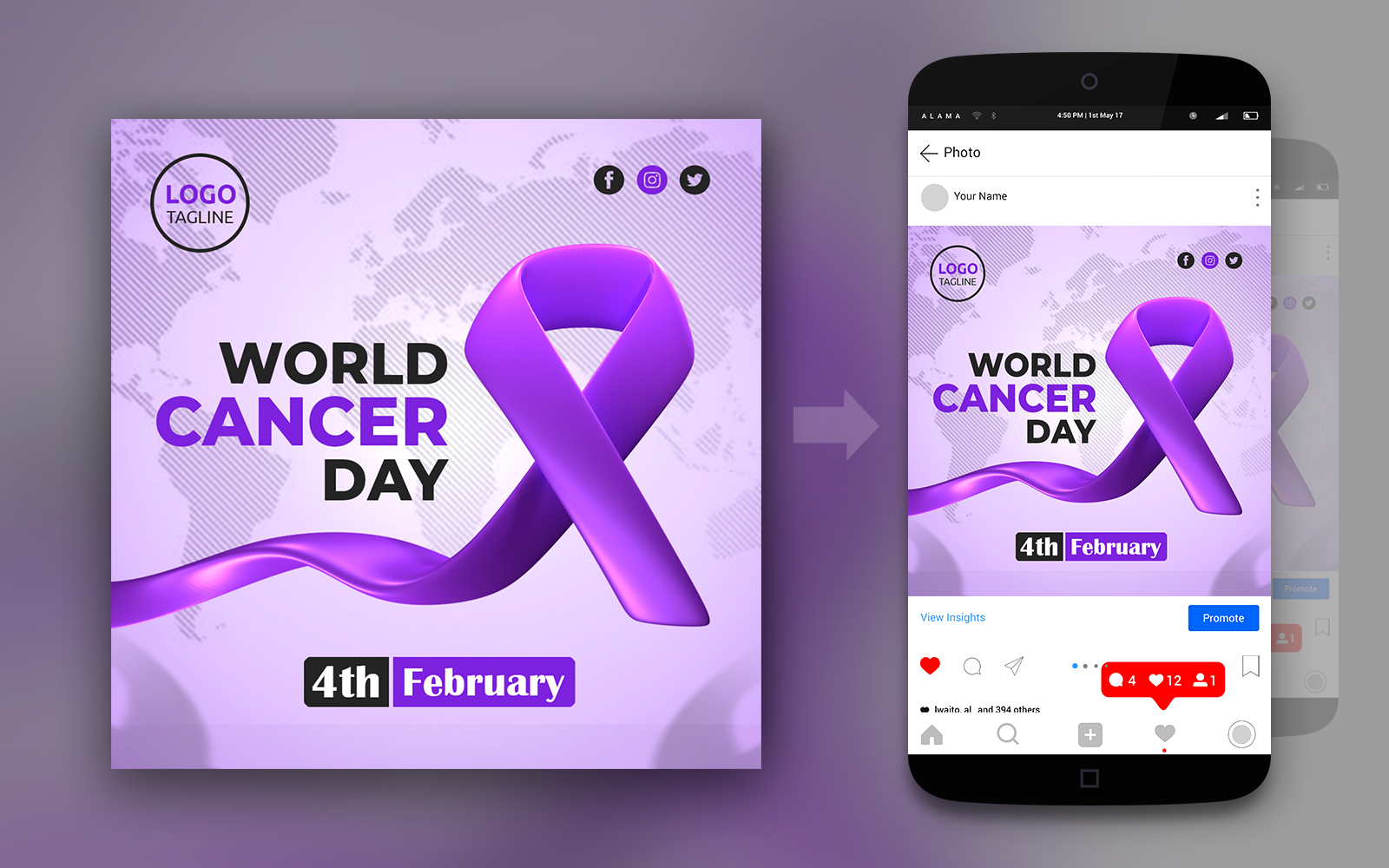World Cancer Day 3D and Simple Social Media Post Design