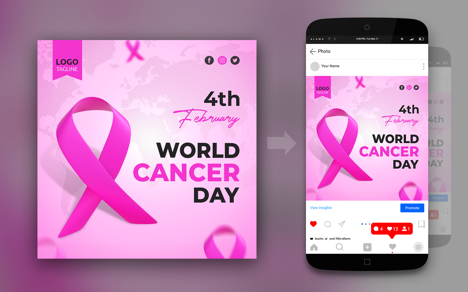 World Cancer Day Creative And Minimal Social Media Post Template
