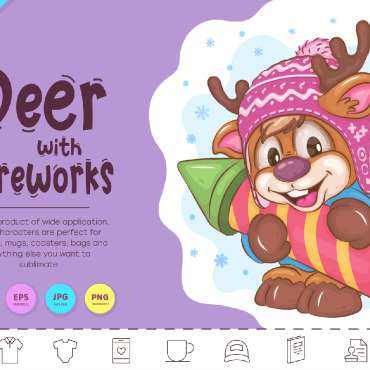 Deer Fireworks Vectors Templates 310196