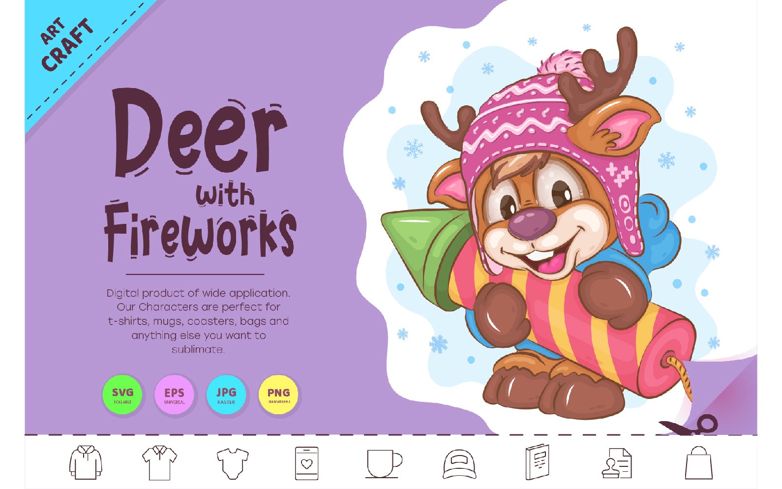 Cartoon Deer with Fireworks. Clipart
