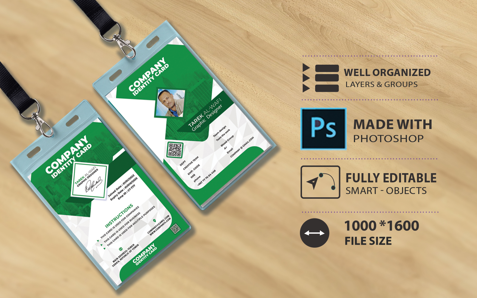 ID Card template - For Companies And Businesses - Green