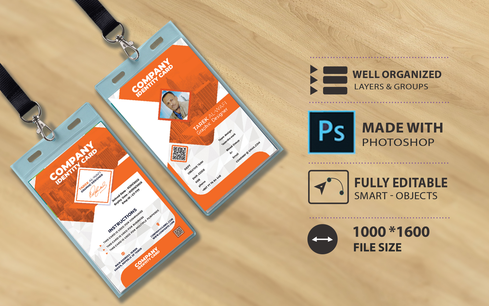 ID Card template - For Companies And Businesses - Orange