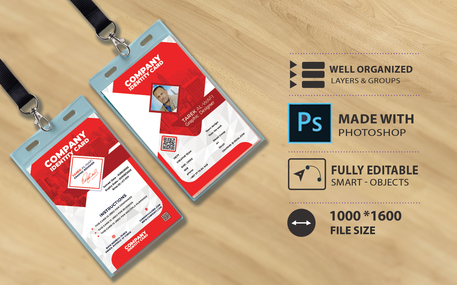 ID Card template - For Companies And Businesses - Red