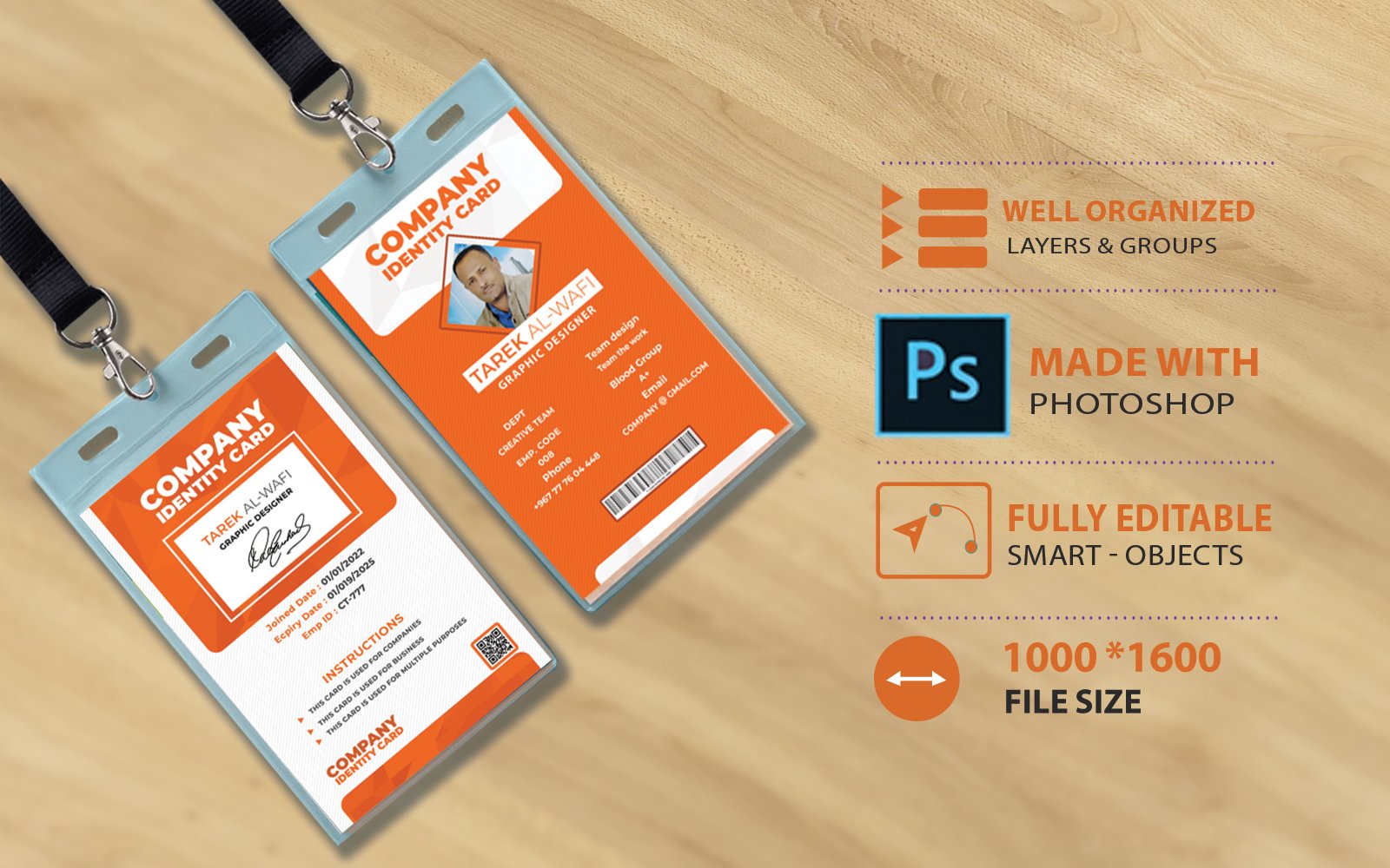 Orange-Vertical Office ID Card