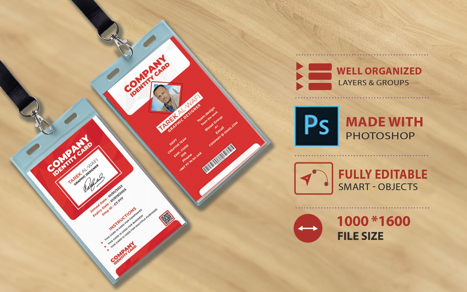 Red-Vertical Office ID Card