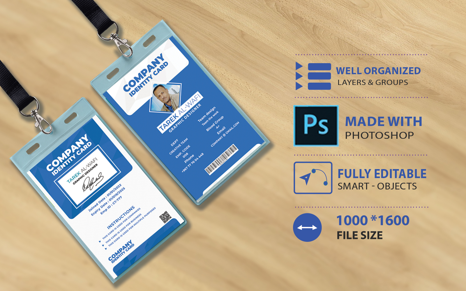 Blue-Vertical Office ID Card