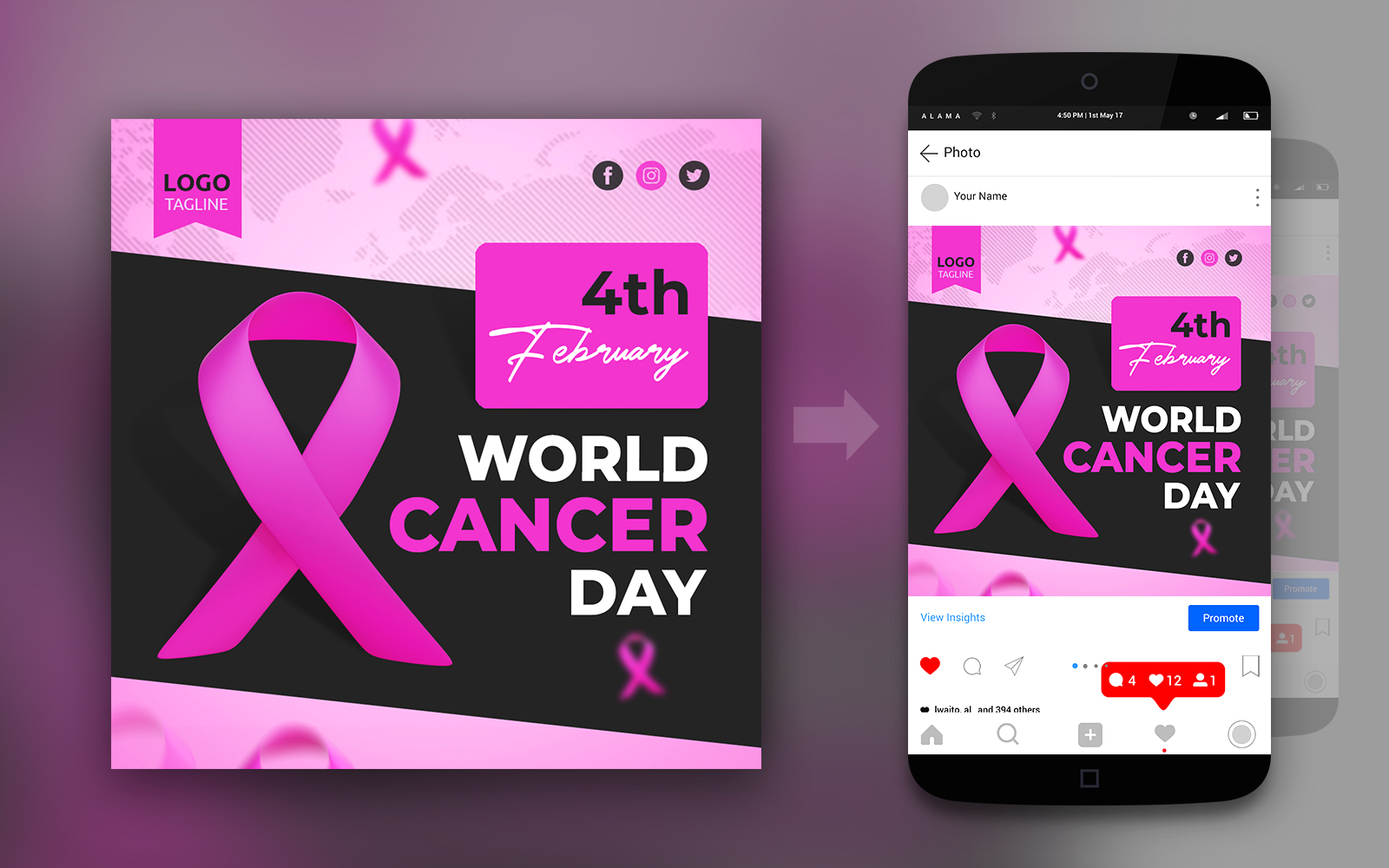 World Cancer Day Minimal Social Media Post Design