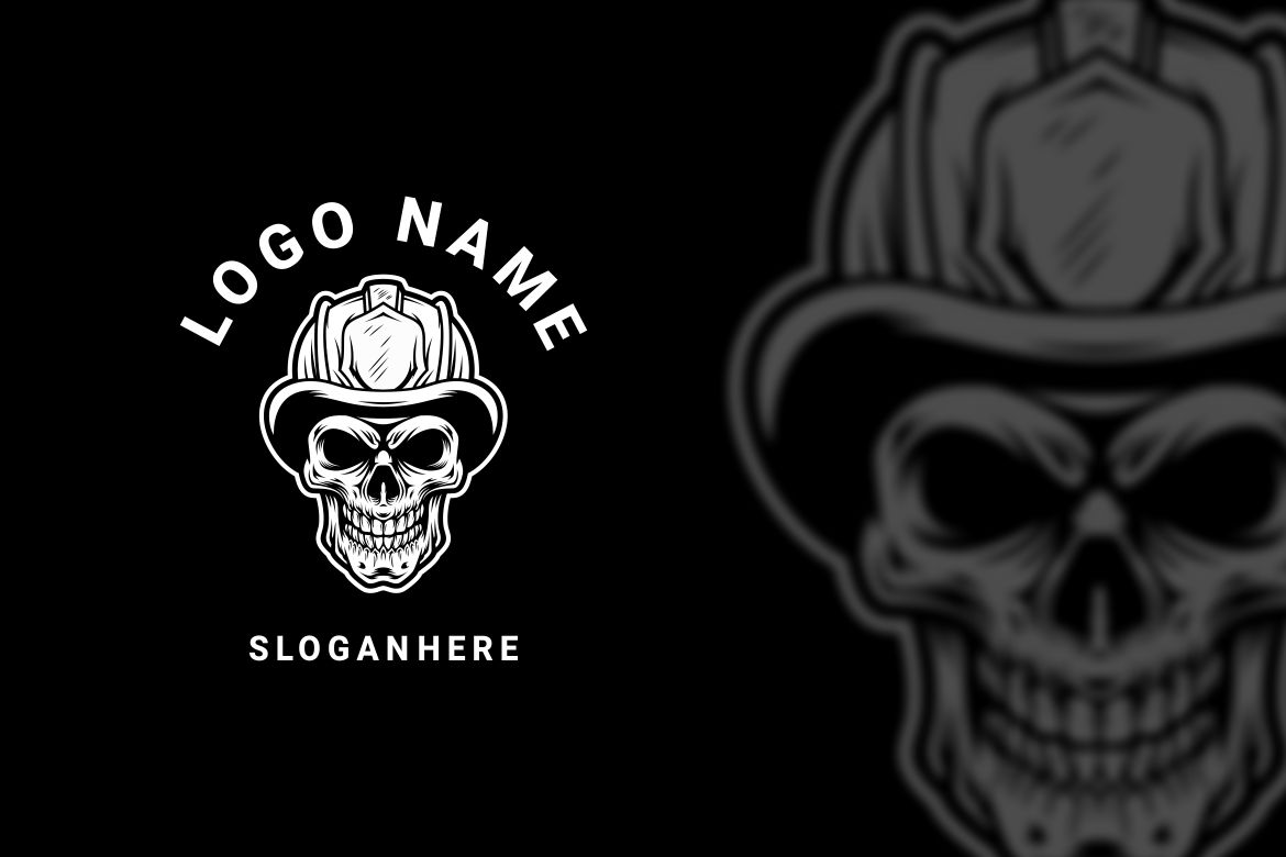 Monochrome Fire Fighter Skull Graphic Logo Design