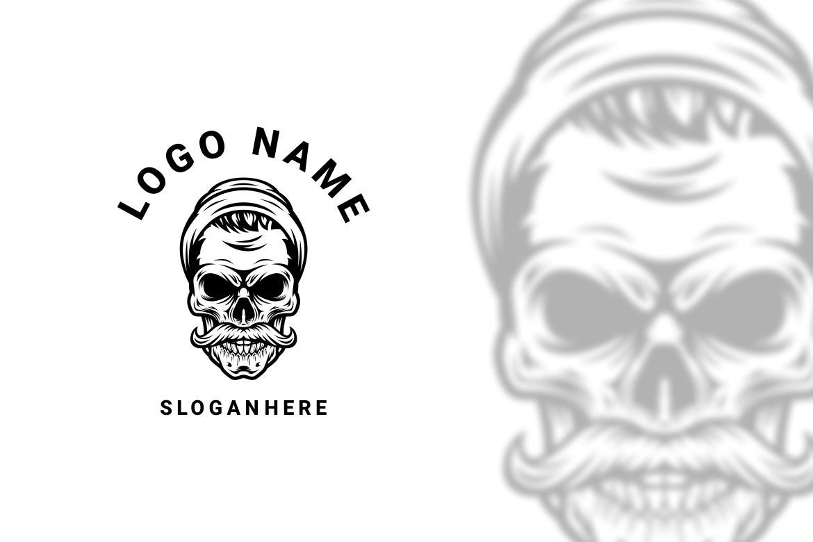 Monochrome Hipster Skull Graphic Logo Design