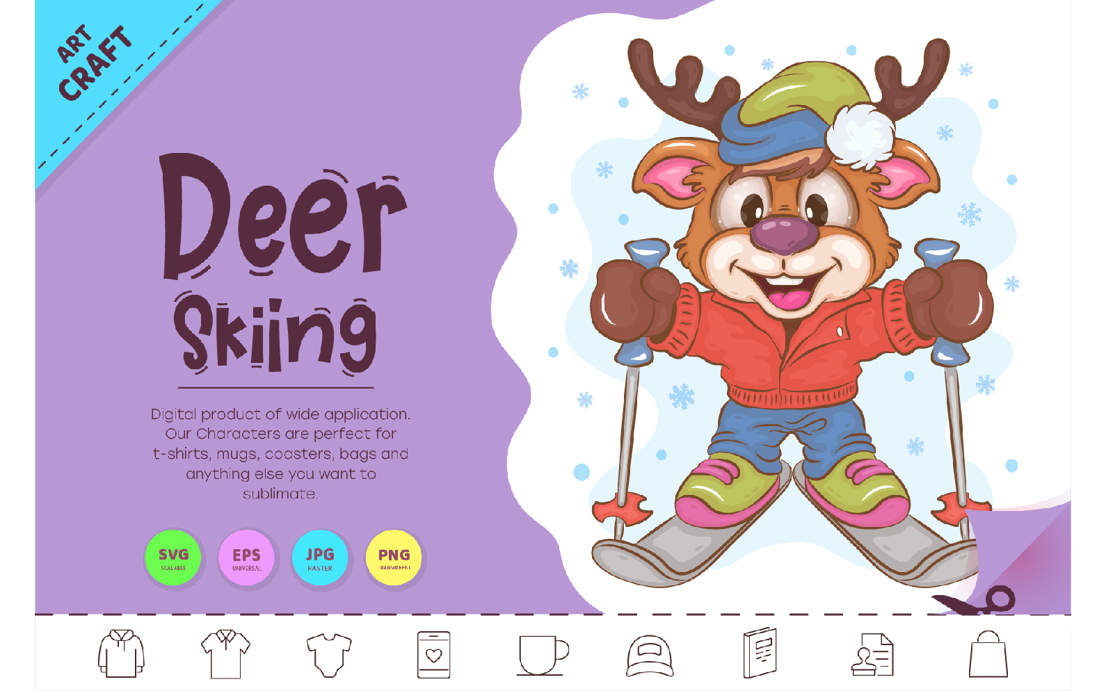 Cartoon Deer Skiing. Clipart
