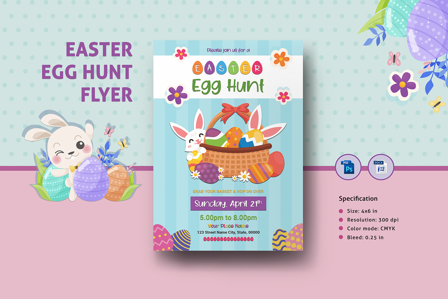 Easter Party Flyer Printable Template. Easter Invitation