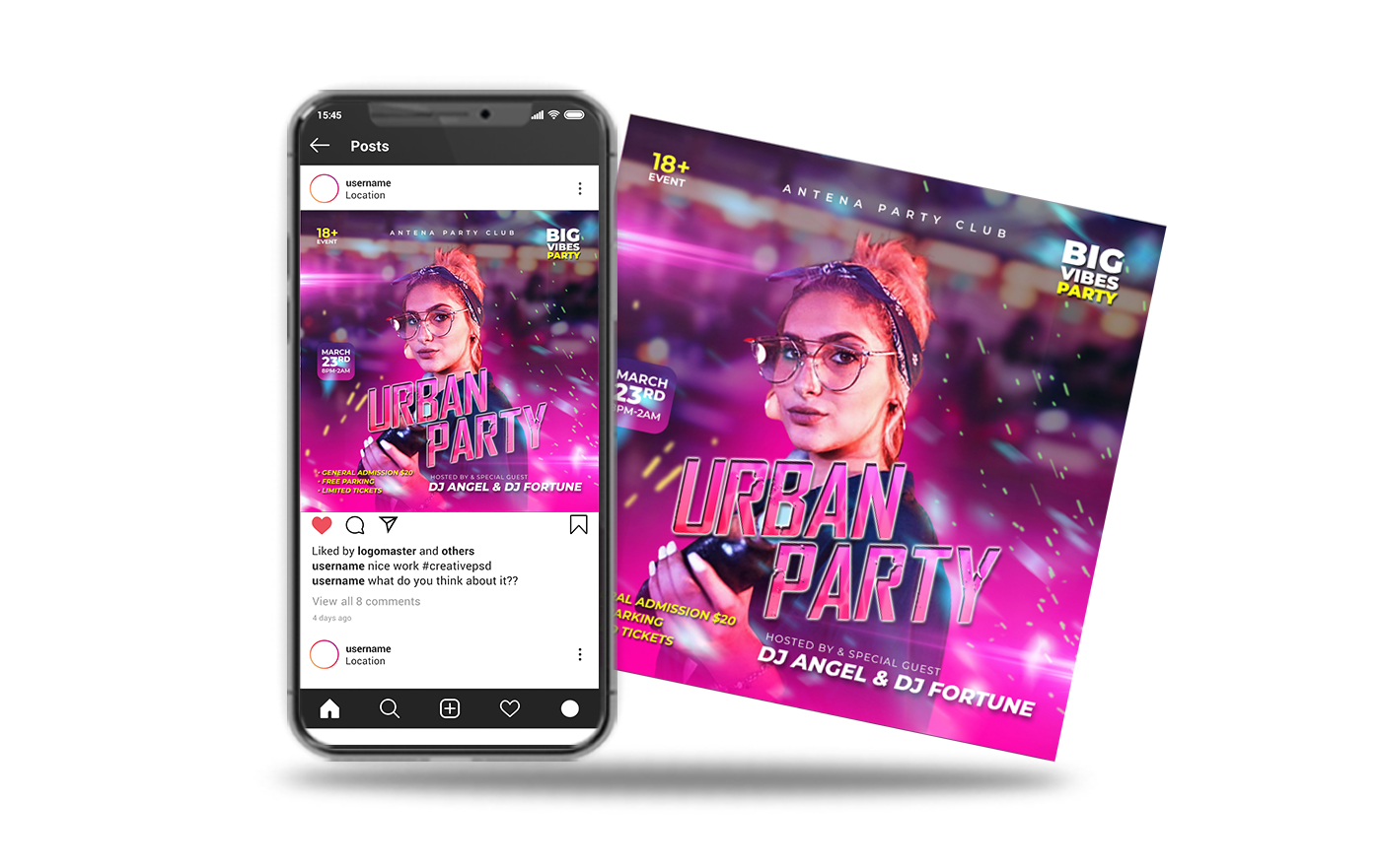 urban night party social media post