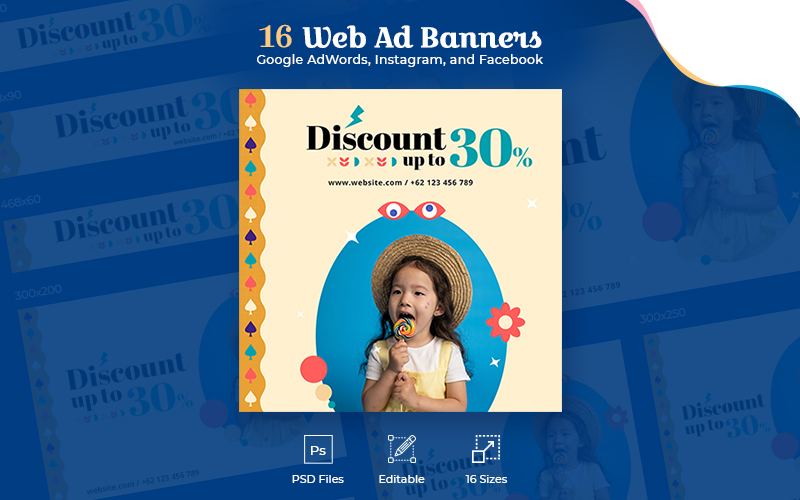 Retro - 16 Web Ad Banner Template for Social Media