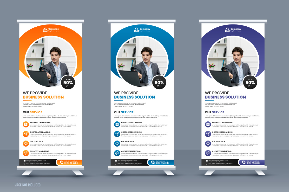 Business marketing rollup banner template design, modern portable stands exhibition banner layout