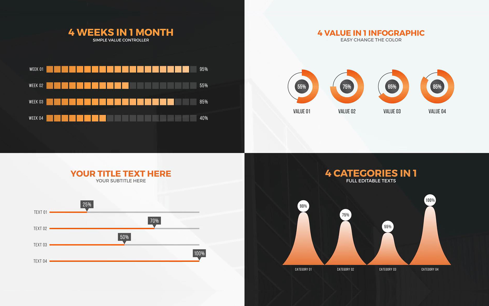 4 Values Infographic Charts - Motion Graphic Template for Premiere Pro