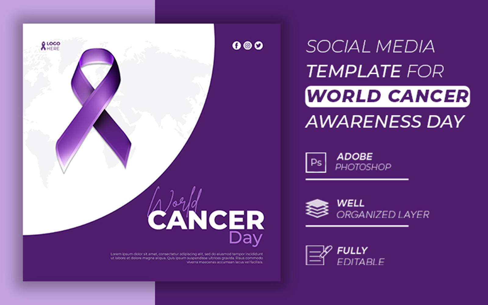 3D World Cancer Day Social Media Post Template