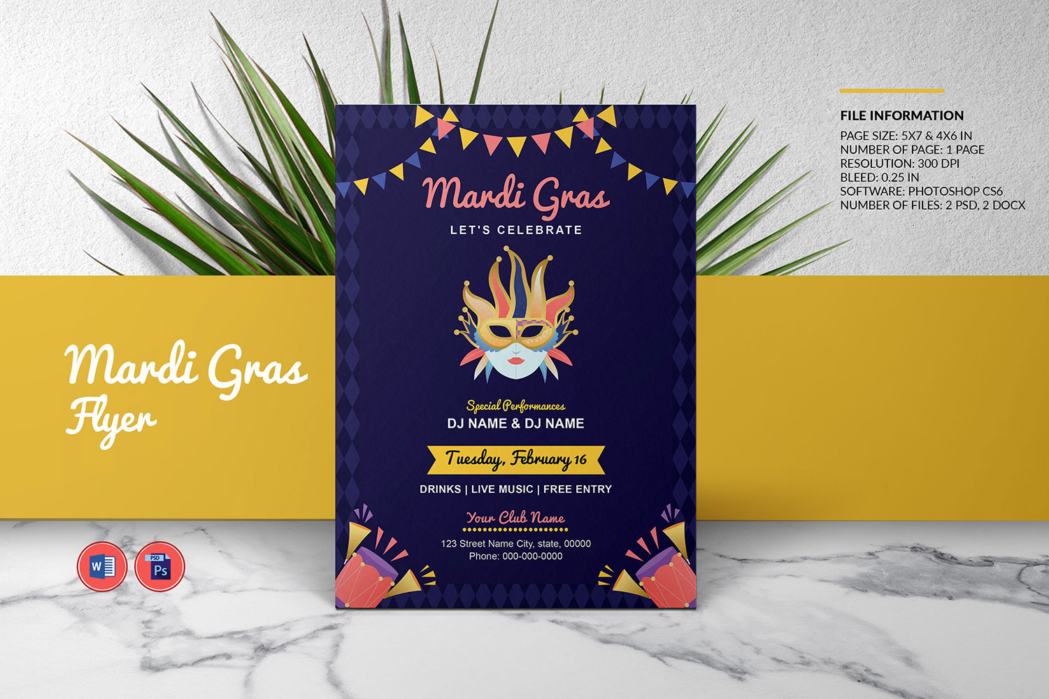 Printable Mardi Gras Party Invitation Flyer Template