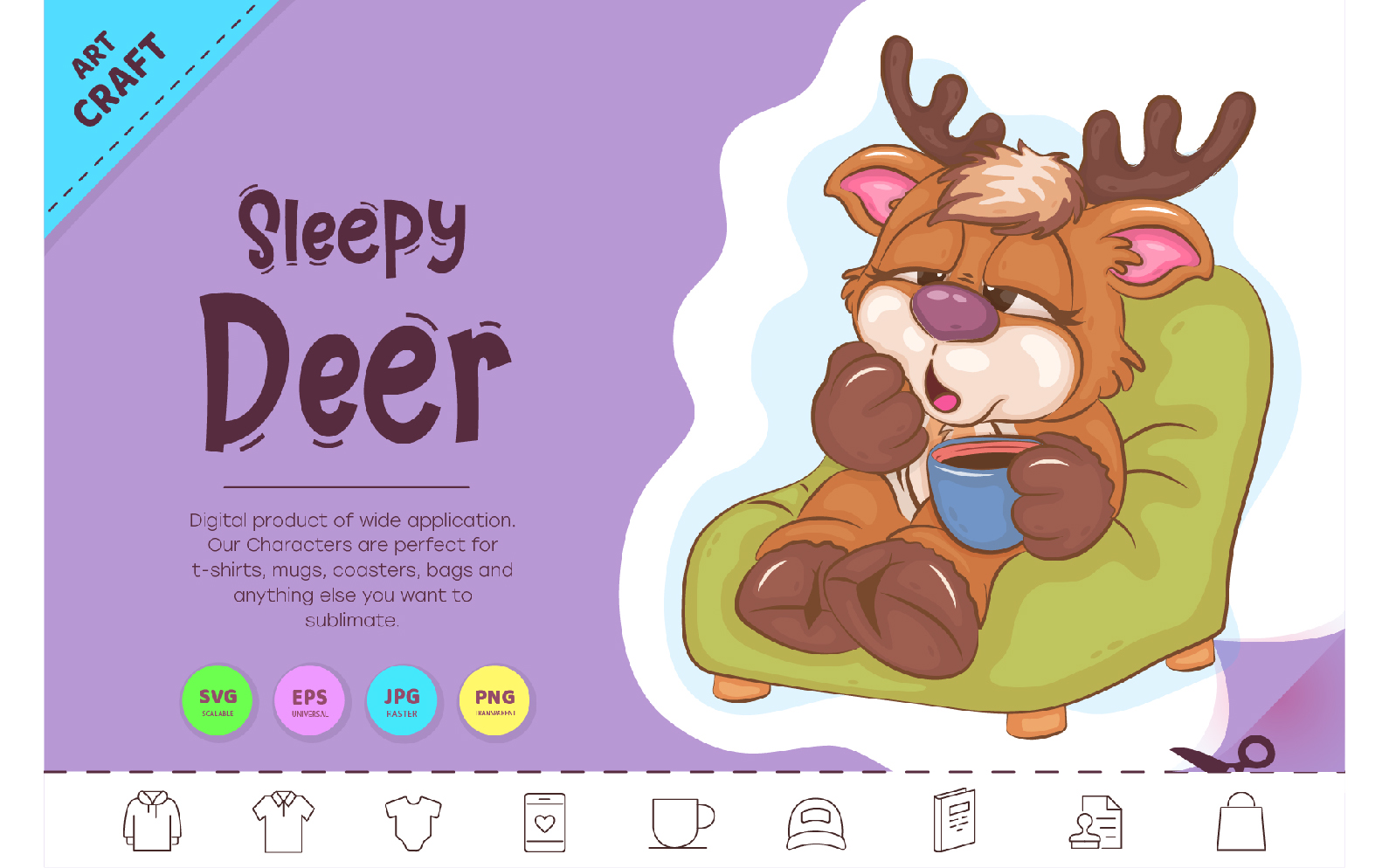 Cartoon Sleepy Deer. Clipart